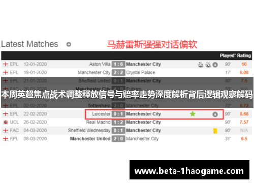 本周英超焦点战术调整释放信号与赔率走势深度解析背后逻辑观察解码